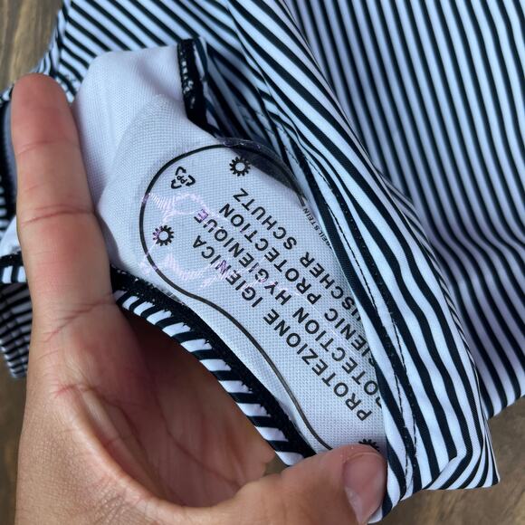 Yonique Women Swimsuit Green Gray Stripe 2 Piece Tankini Tummy Control Stretch L - Picture 11 of 12